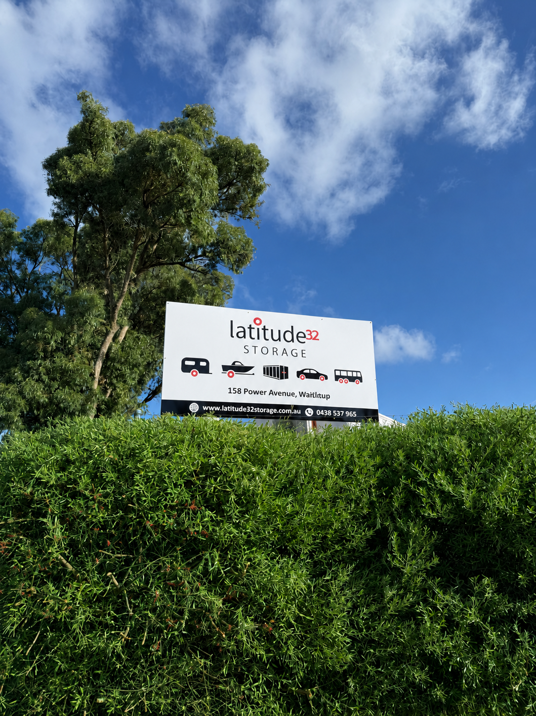 Latitude 32 Storage signage at 158 Power Avenue Wattleup Western Australia